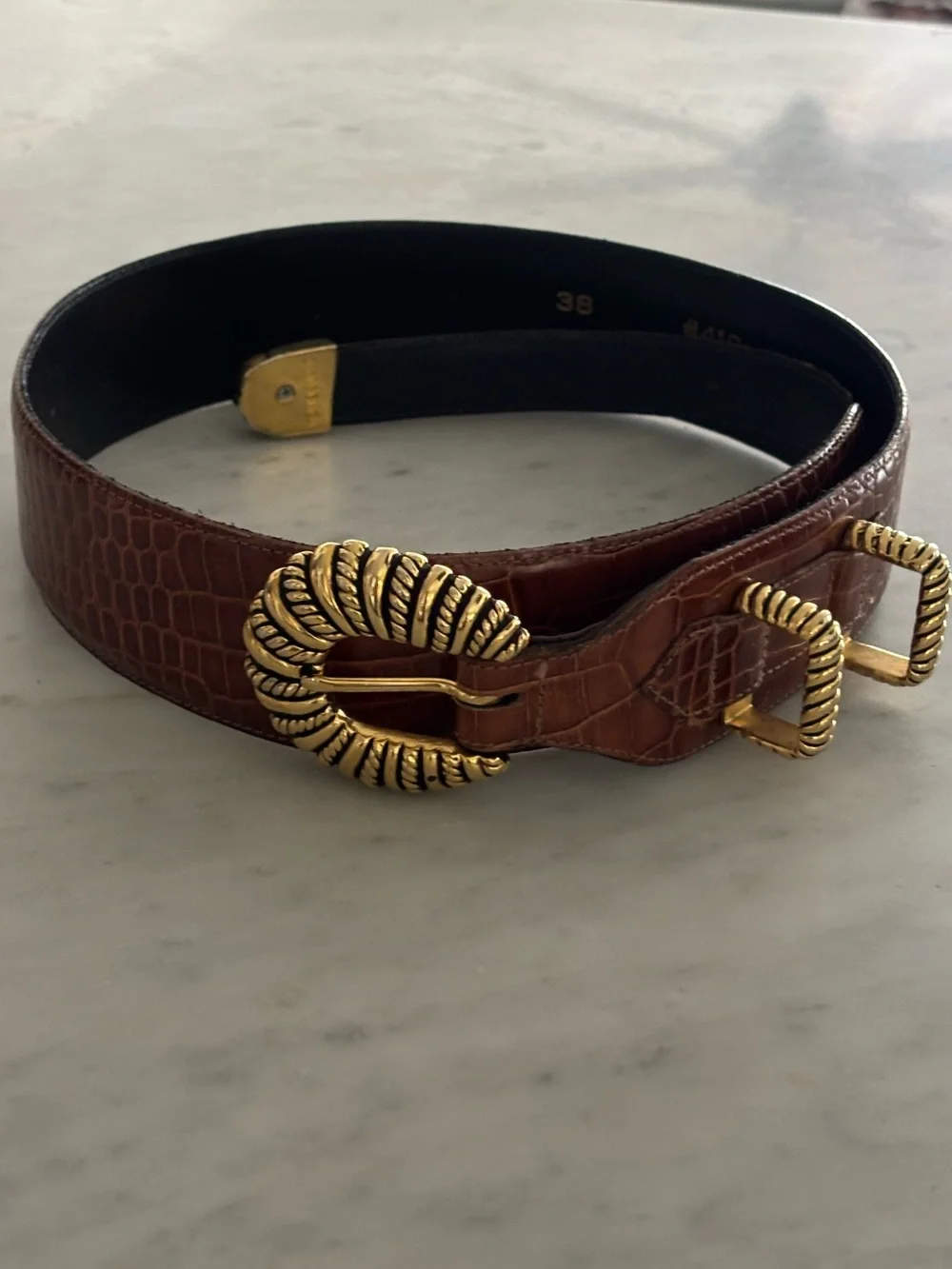 Vintage Vicenza Brown Leather Belt with Gold Hardware